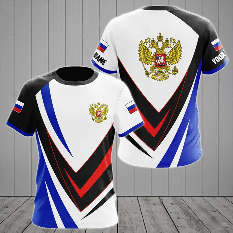 러시아 남성용 캐주얼 루즈한 라운드 넥 티셔츠, 러시아 국기 반팔 상의, 오버사이즈 티셔츠, 스트리트웨어