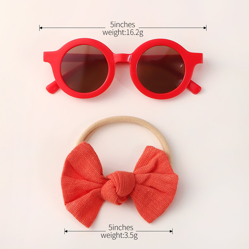 2Pcs/Pack Vintage Kids Summer Bows Headband Round Sunglasses Children Sun Glasses Protection Glasses Baby Hair Accessories