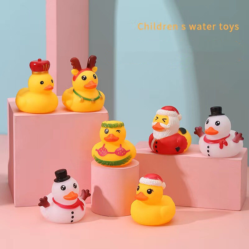 6/1 buah mainan air anak-anak bebek kuning kecil Natal disebut pemodelan mainan bebek karet mobil ornamen mainan Baby Shower