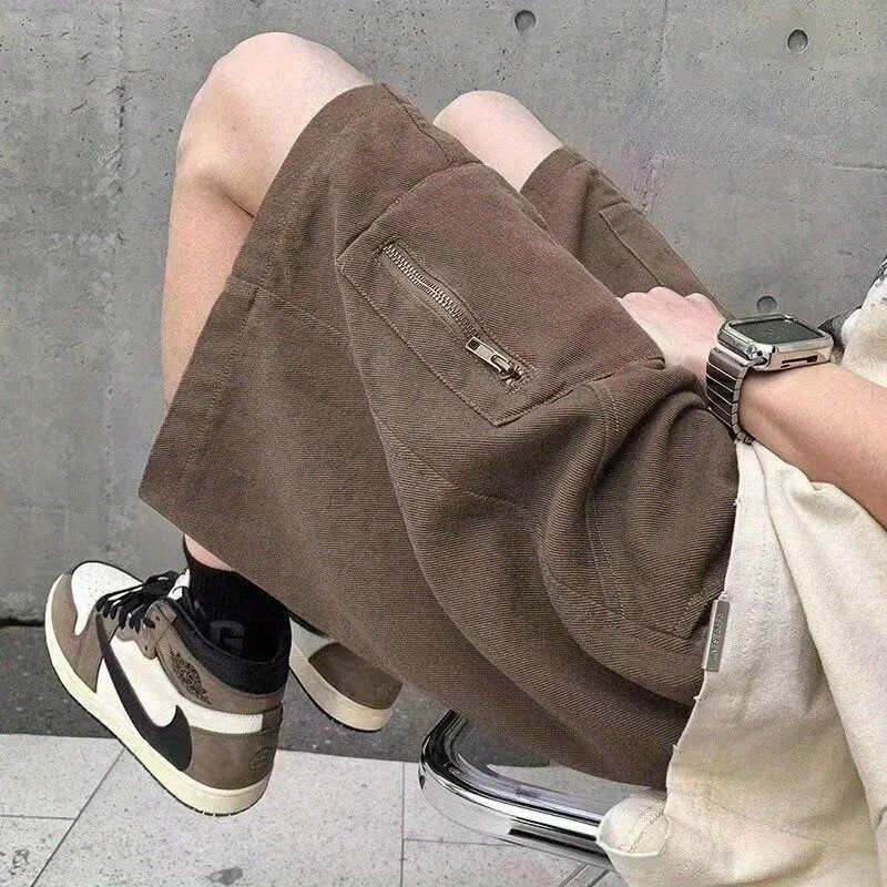 Calção multibolso masculino, calça média solta e versátil para verão Y2k, calça esportiva casual com personalidade retrô, estilo coreano