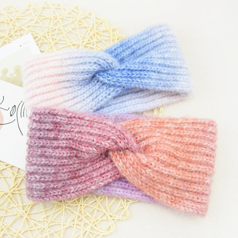New in Knitted Gradient Color Cross Hair Band For Women Sports Headband Stripe Colorful Headband Hair Accessories Warm Hair Band
