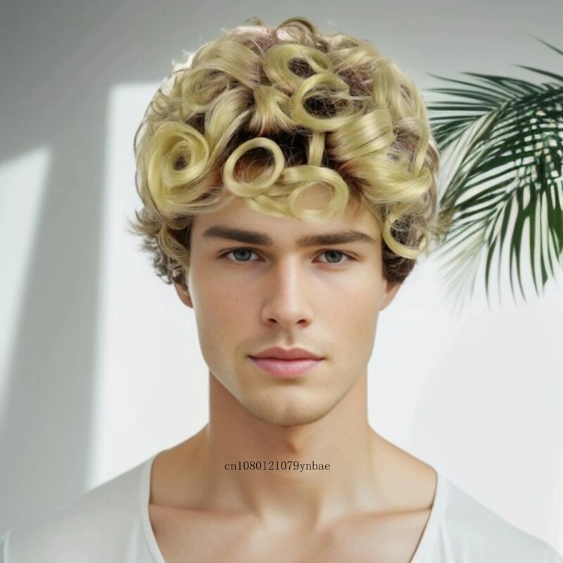 Afro lockige Perücken synthetisches Haar kurze braune Mischung blonde Perücke für Männer männliche Hoch temperatur faser Cosplay Kostüm Party Halloween