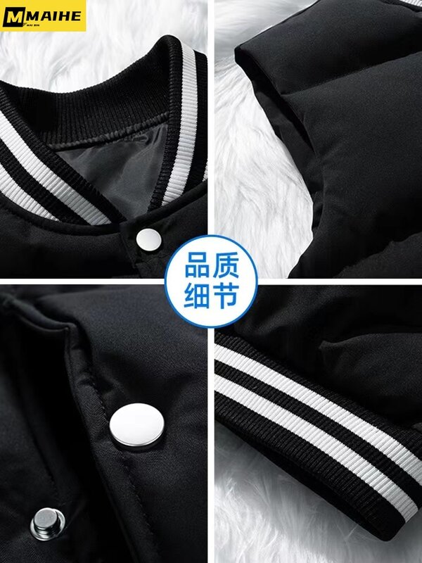 Camisola regata de algodão Harajuku coreana masculina, gola grossa de beisebol, casaco quente sem mangas, esportes grandes, inverno