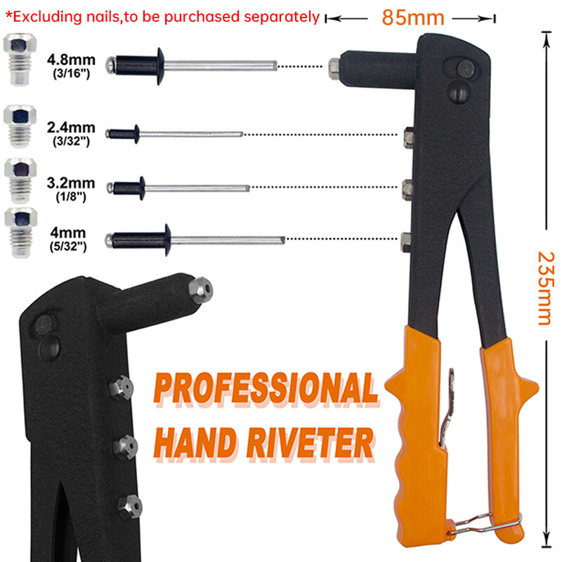Heavy Duty Riveter Set Pop Rivet Gun 200Pcs Blind Rivets Assortment Kit Hand Tools 2.4/3.2/4.0*6 4.8*8 Single Riveter Nut Tools