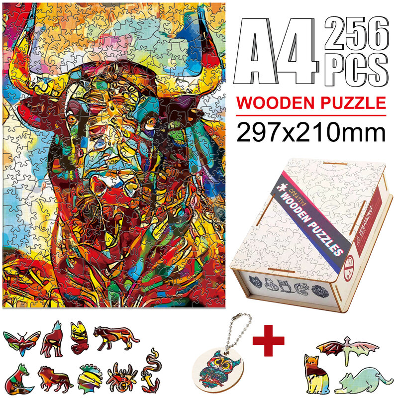Elegant Wooden Colorful Animal Jigsaw Puzzle DIY Wood Crafts Adult Interactive Educational Family Games Birthday Gifts For Kids