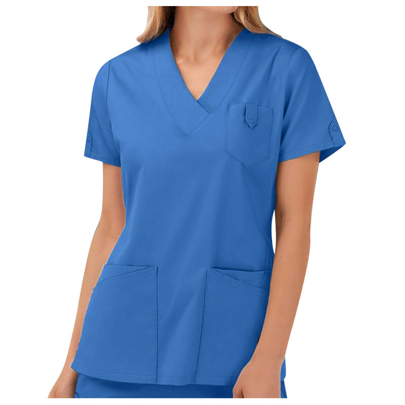 ผู้หญิงที่เป็นของแข็ง Seragam Suster ขัด Tops พยาบาลทำงาน Medical Uniform เสื้อพยาบาลอุปกรณ์เสริม Scrubs Uniforms ชุดพยาบาล