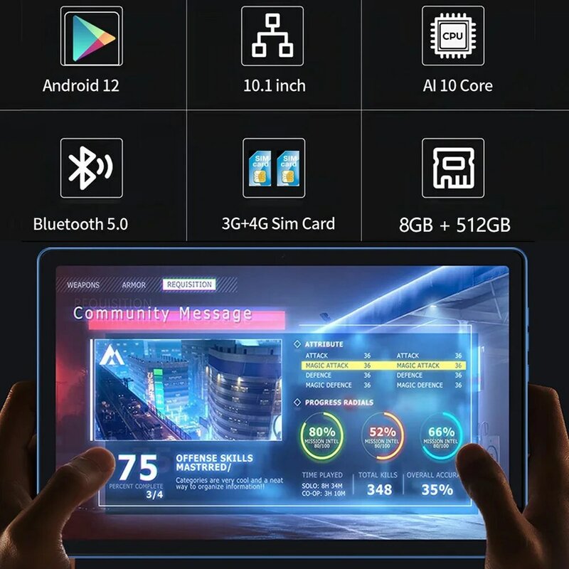 Tablet PC Versão Global BDF Pro, Android 12, Ten Core, 3G, 4G LTE, Internet, Wi-Fi, Internet, BT, Original, PC, 10.1 ", 8GB RAM, ROM 512GB