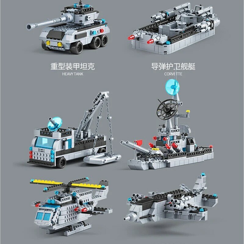 Compatibile con Lego Military Navy Ship set Building Blocks Toys Brick Aircrafted Carrier Army Warship WW2 Heavry Tank Boy Gift