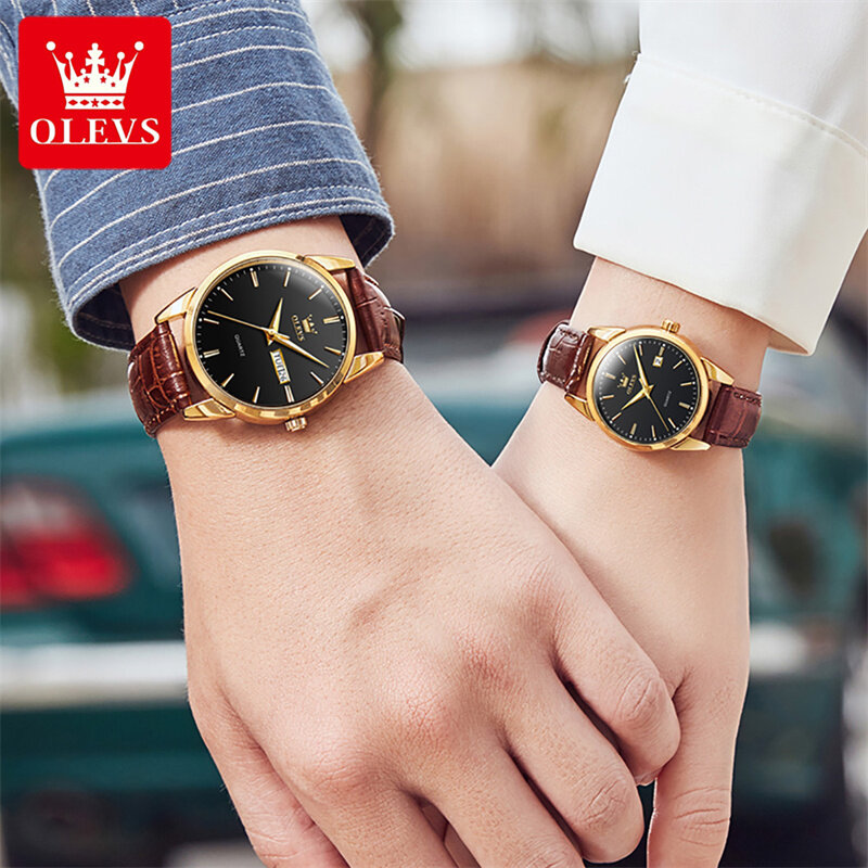 OLEVS Brand New Fashion Lovers orologio al quarzo per uomo donna cinturino in pelle di lusso impermeabile luminoso settimana data coppia orologi