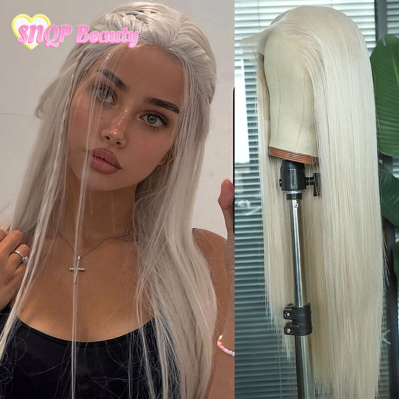 Silver Blonde Synthetic Lace Front Wig Futura Straight 13x4 HD Transparent Glueless Lace Wigs Daily Use Heat Fiber Wig For Women