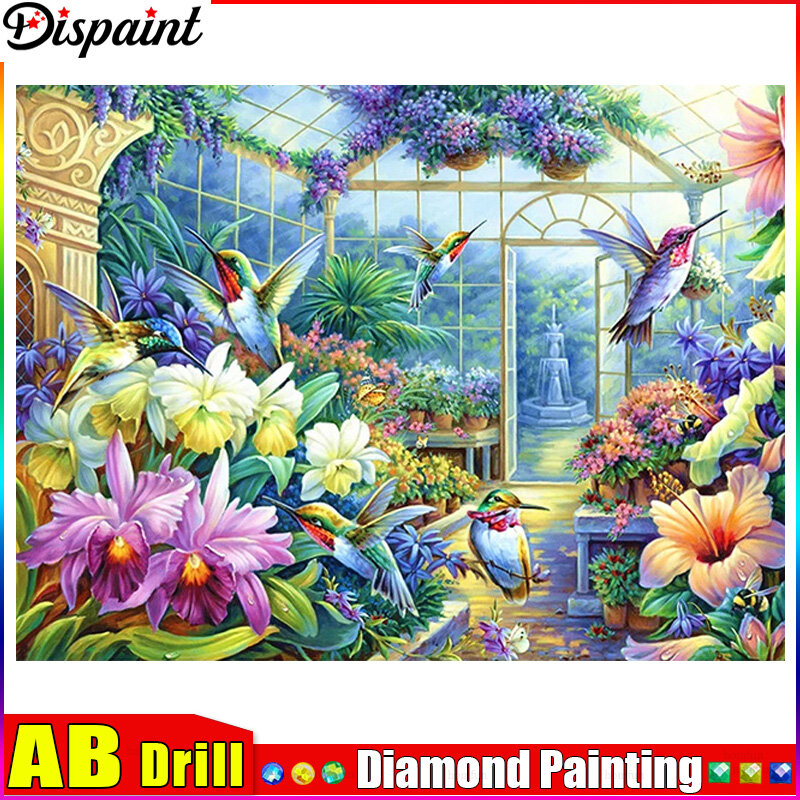 Dispaint AB Diamond painting "Bird Flower River" Full Square/Round Drill Wall Decor Inlaid Resin Embroidery Craft Cross stitch