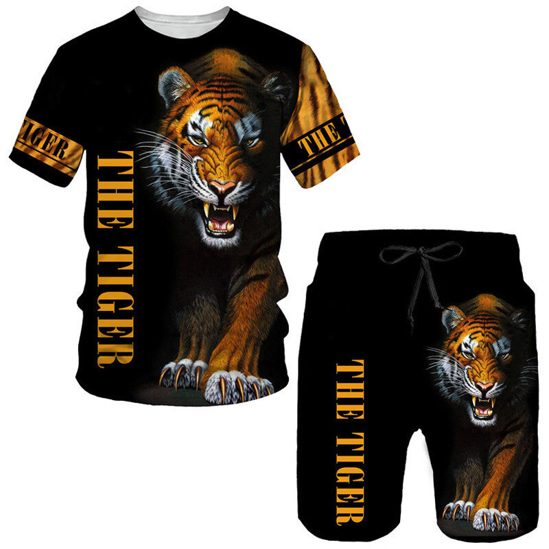 Summer Fashion Tiger 3D Print T-Shirt Shorts Set tute da uomo T-Shirt a maniche corte oversize pantaloni Set uomo abiti abbigliamento
