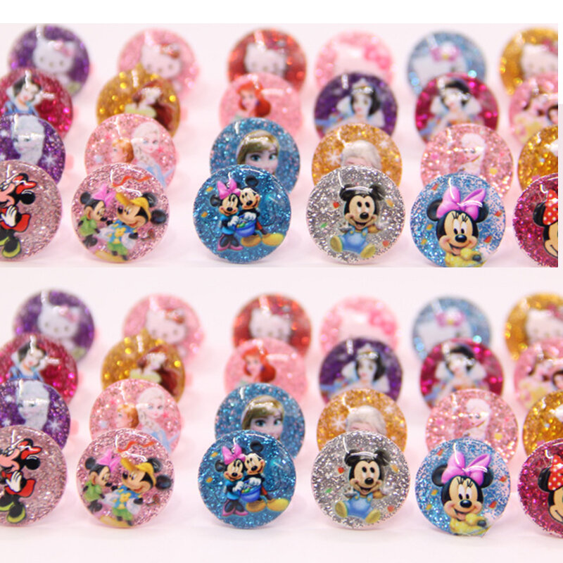 12 sztuk Disney mrożone Elsa Anna pierścionek księżniczki akrylowe myszka Minnie jednorożec dzieci pierścienie dziewczyny prezenty materiały urodzinowe