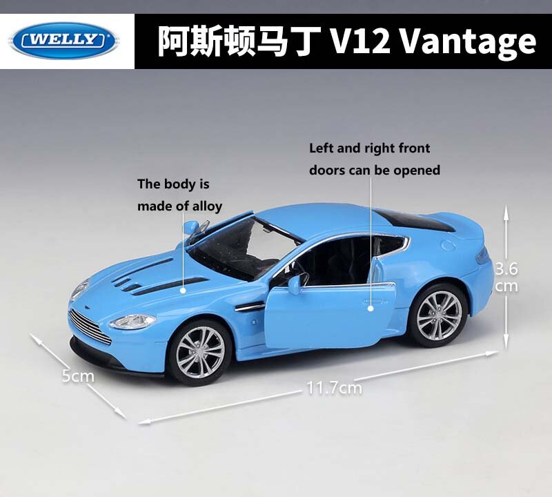 WELLY-simulador de coche Aston Martin V12 Vantage, modelo de Metal fundido a presión, coche de juguete de aleación, regalo para niños, 1:36