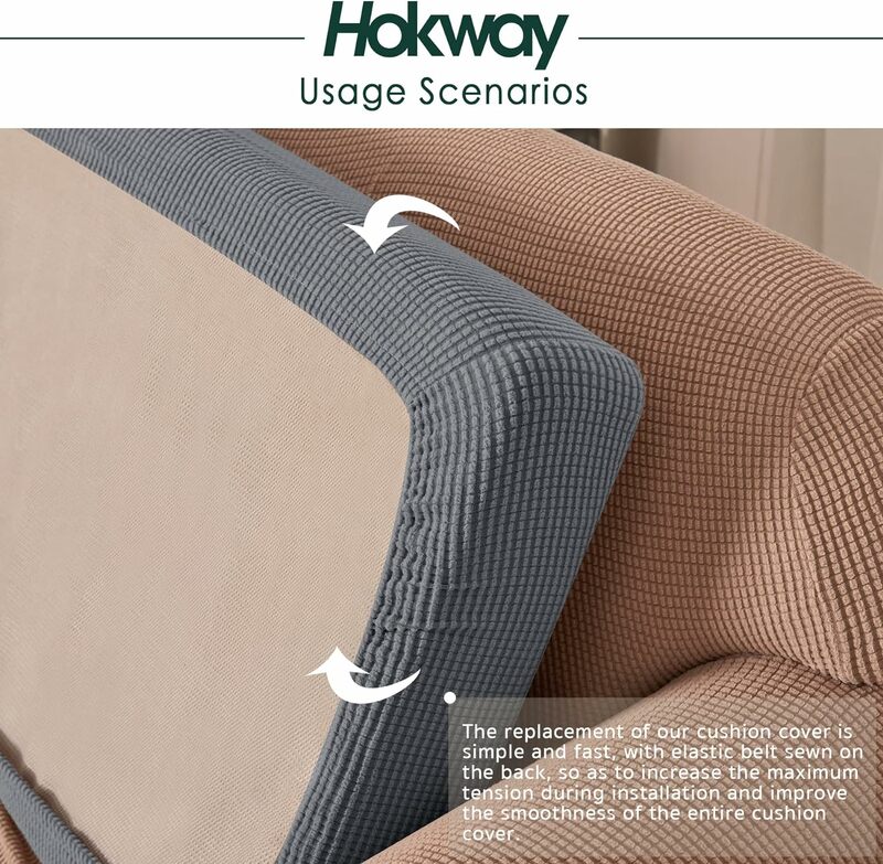 Fundas de cojín elásticas para sofá, fundas reversibles de repuesto, gris claro, 2