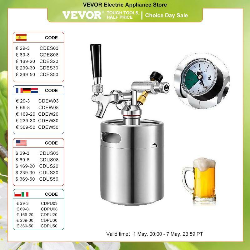 VEVOR-Mini barril de cerveza portátil de acero inoxidable, dispensador de cerveza con grifo de cerveza, antimicrobiano, fácil limpieza, almacenamiento, uso doméstico, 2L, 4L, 5L