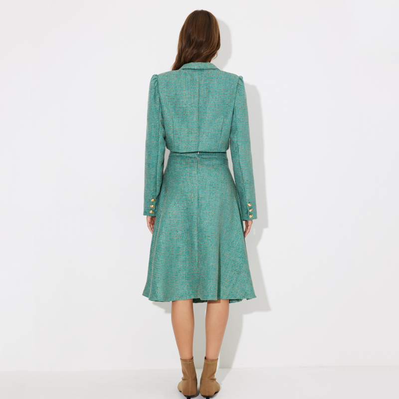 TAOP&ZA Women's 2024 Spring Temperament Suit Small Fragrance Style Short Blazer + High Waist Mid-Length Skirt