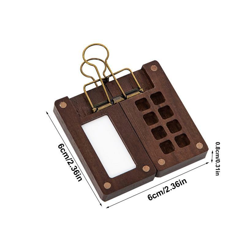 Kotak cat air buatan tangan kayu portabel, perlengkapan melukis palet cat akrilik kenari Mini kotak kosong 8 kisi kreatif