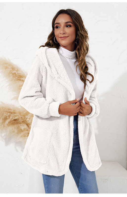 Tilorena 2022 outono e inverno nova moda feminina médio e longo cor sólida com capuz colete de pelúcia casaco de inverno