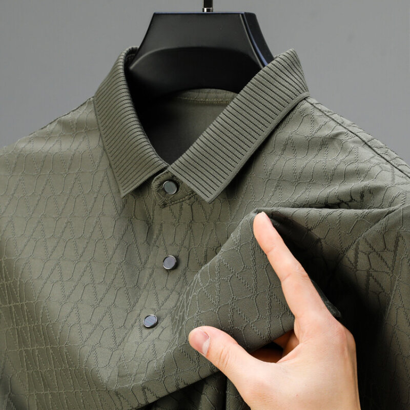 メンズプリントポロシャツ,ビジネスとレジャー用の半袖Tシャツ,日常のワークウェア,伸縮性と伸縮性のあるトップス,新しいコレクション2024