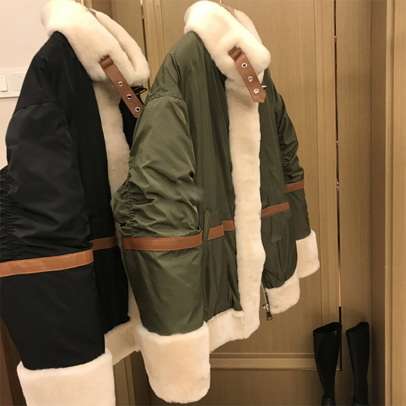 CLTT-abrigos cortos de plumón de pato blanco para mujer, piel de cordero, invierno, 2022