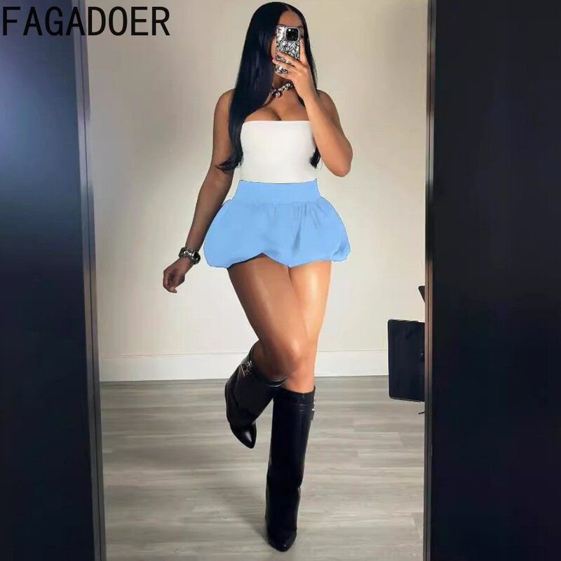 Fagadoer Mode solide Blase geraffte Miniröcke Frauen elastische hohe Taille schlanke Puff Röcke Sommer neue weibliche passende Streetwear
