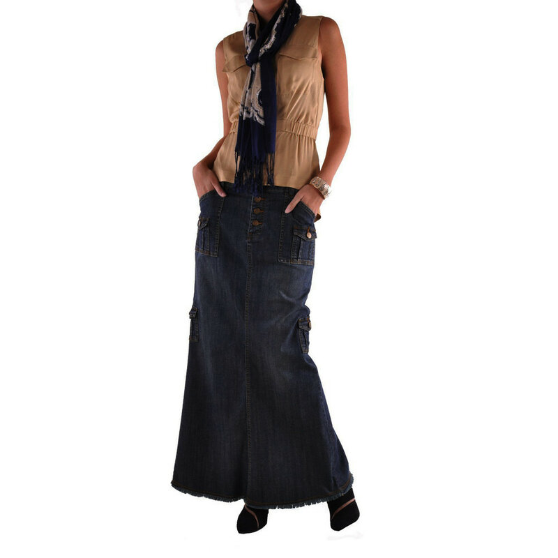 Multi tasche Jeans A vita alta gonne lunghe cerniera anteriore donna 2024 nuovo Streetwear una linea gonna di Jeans retrò femminile elegante