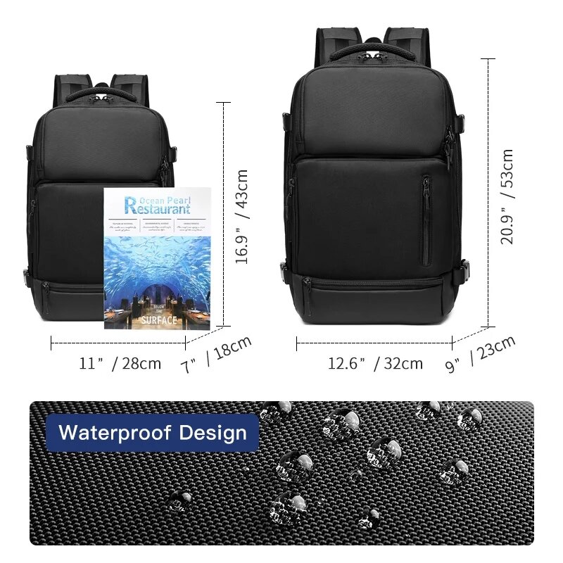 Ozuko-男性用の大容量バックパック,USB充電付きの大型バックパック,防水旅行用ラゲッジバッグ,15.6インチ