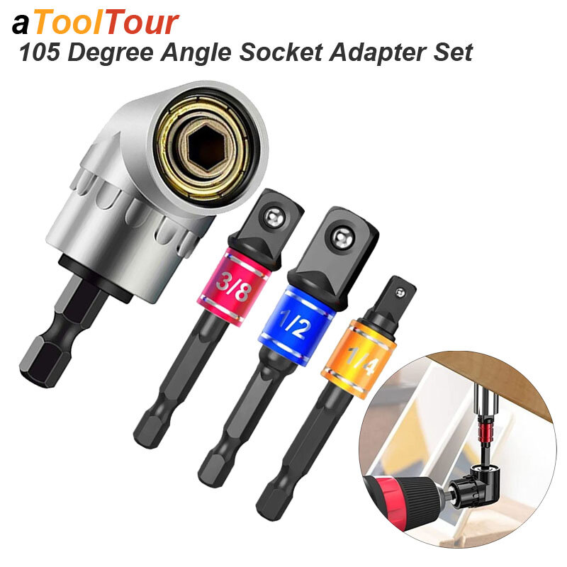 Impact Grade 105 Degree Angle Socket Adapter Power Hand Tool Part Driver Extension Set Screwdriver Holder Drill Nut Attachment