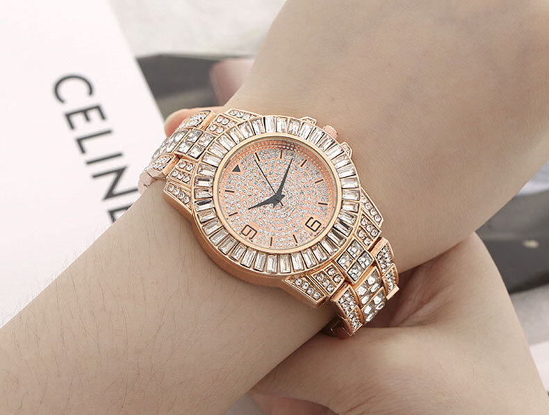 女性のための高級クォーツ時計,ヒップホップスタイルの腕時計,aaa品質,ゴールド,送料無料