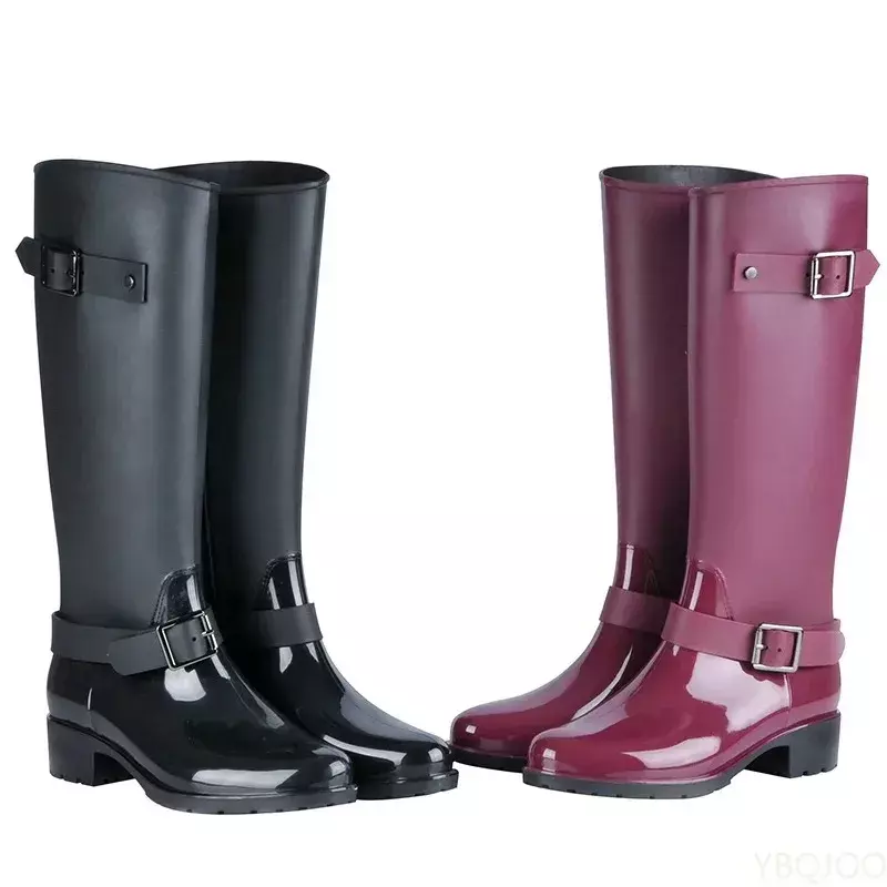Botas altas com zíper estilo punk para mulheres, botas de chuva cor pura, sapatos de borracha para exterior, tamanho grande 36-41