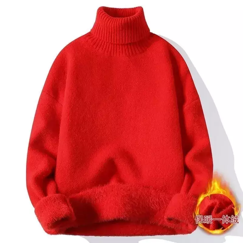 Camisola Harajuku de lã de vison para homens, malha grossa, linha de gola alta, camisa base solta quente, outono e inverno