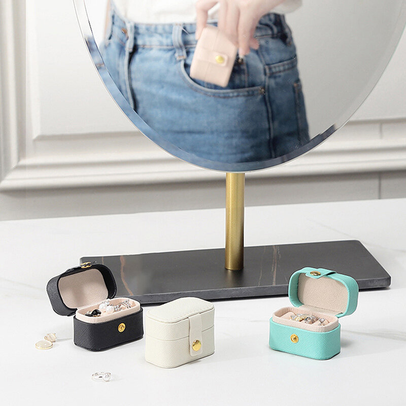 Draagbare Kleine Sieraden Organizer Display Reizen Eenvoudige Mini Geschenkdoos Dozen Lederen Oorbel Ketting Ring Houder Verpakking