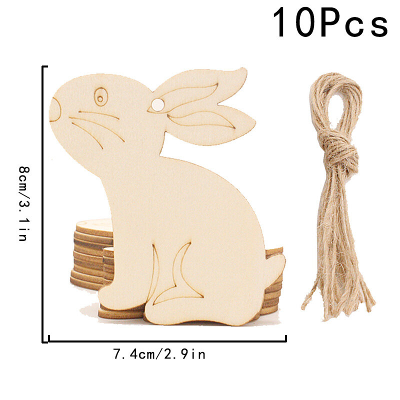 จี้รูปกระต่ายทำจากไม้10ชิ้น/เซ็ตพวงกุญแจแกะสลักรูปสัตว์ขนาดเล็กบันทึกของตกแต่งของขวัญป้ายไม้แบบ DIY