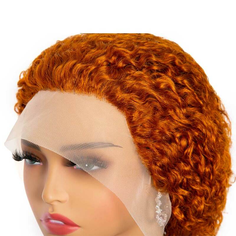 #350 Ginger Orange Color Short Curly Bob Wig Pixie Cut Water Wave Wig 99j Cheap 13×1 Lace Front Human Hair Wigs For Black Women
