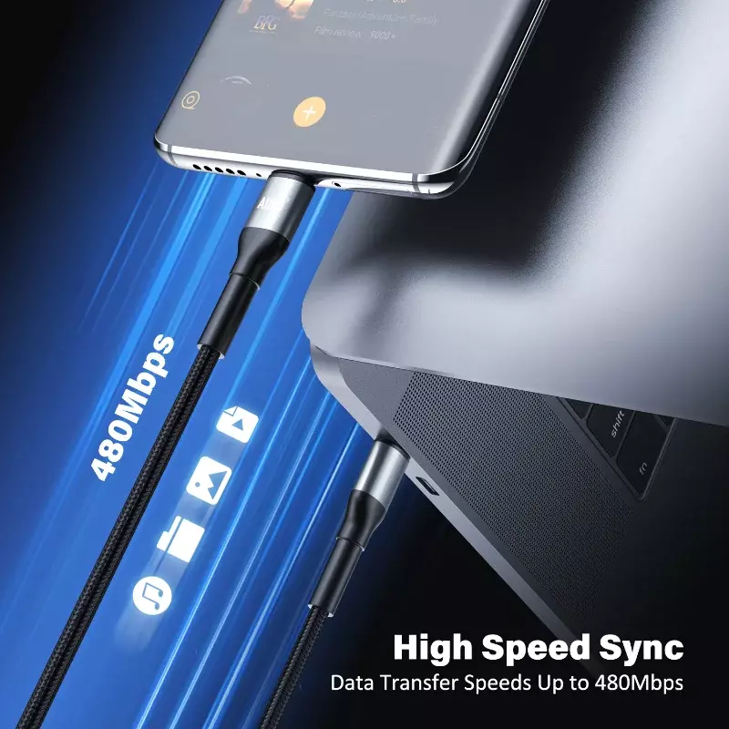 Кабель зарядный AUFU 60 Вт USB Type-C для MacBook, быстрая зарядка 3,0 PD, кабель для быстрой зарядки iPhone 15, Samsung, Xiaomi POCO