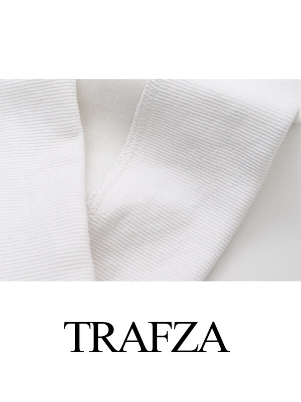 TRAFZA-Pulôver de gola redonda feminino, moletom monocromático, tops bordados, streetwear casual, moda verão, chique, texto, 2024