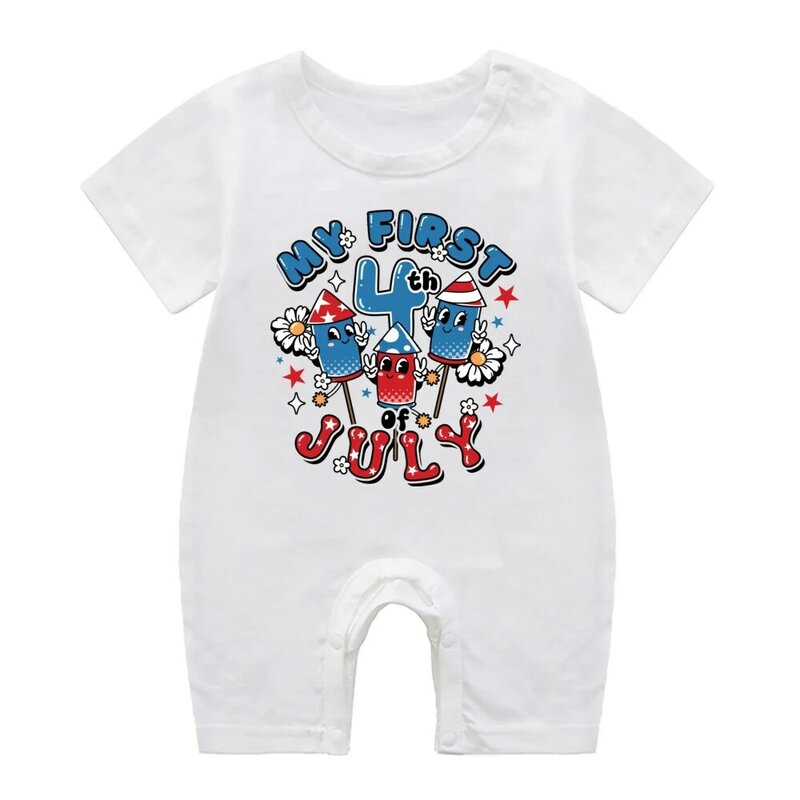 Mijn Eerste 4e July Print Baby Romper Casual Ronde Hals Korte Mouw Bodysuit Cadeau Voor Baby Op Onafhankelijkheidsdag