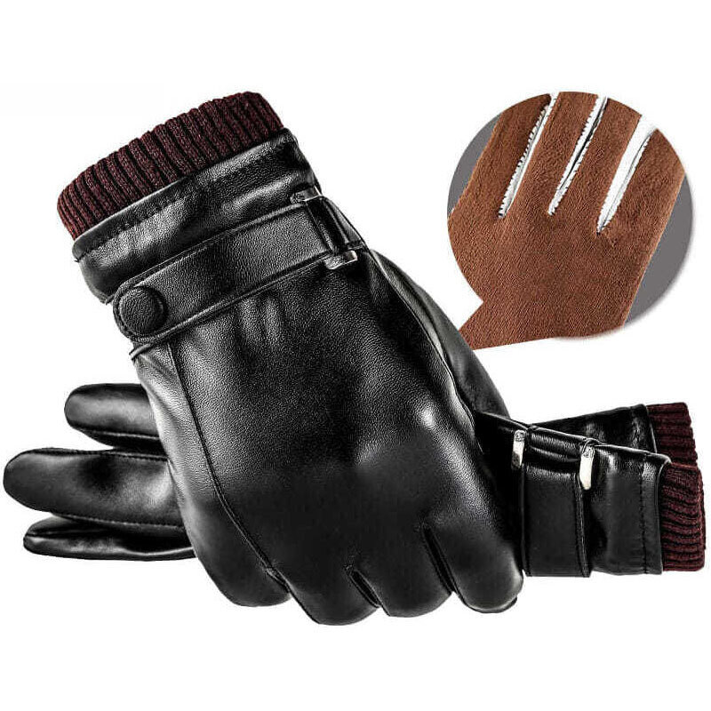 Sarung tangan kulit asli pria, dengan lapisan kasmir, layar sentuh hangat, sarung tangan musim dingin