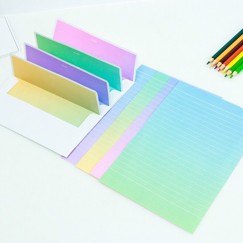 Creatieve Gegradueerde Kleurletter 4 Stuks Schrijven Bekleed Papier En 2 Stuks Enveloppen