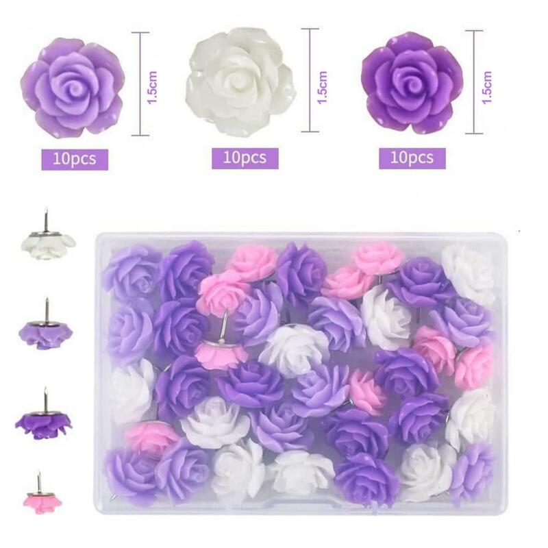40Pcs Rose Push Pins Cute Flower Shape Thumbtacks Resin Flower Pins Sticky Note Pins for Bulletin Boards Photos Maps