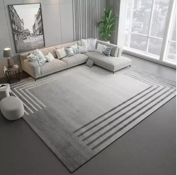 Karpet dekorasi ruang tamu sederhana Modern, karpet Area besar lembut abu-abu Nordik untuk kamar tidur dapat dicuci, keset lantai Anti licin
