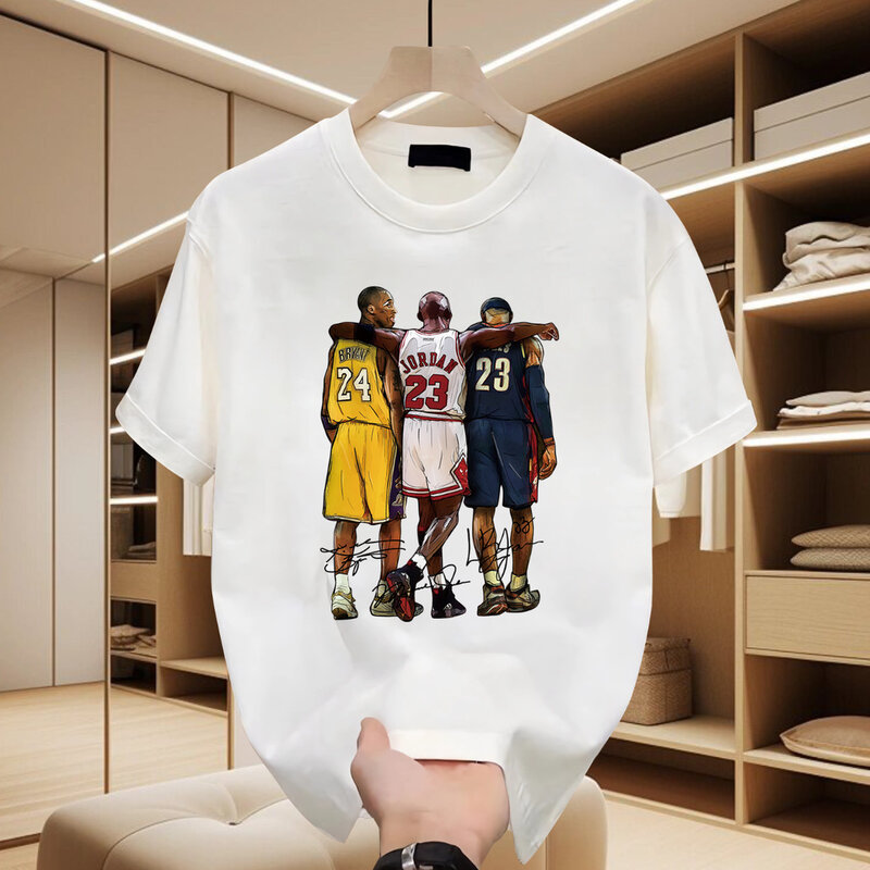 Equipe de basquete masculina camiseta estampada, manga curta, camiseta de algodão, streetwear hip hop, unissex, verão, 5XL