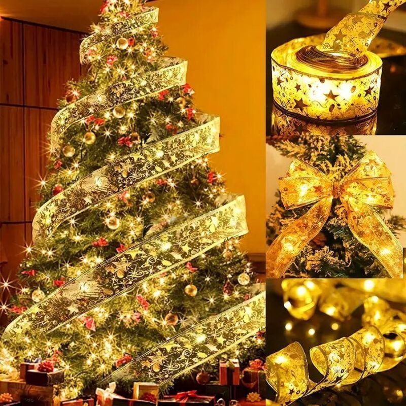 Decorations: String Lights, Copper Ribbons, Ribbon Lights, Parties and Weddings, Festival Trees, Decorations, Festivals (Battery