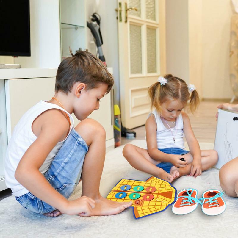 Mainan praktek renda sepatu, mainan Montessori Belajar dengan kancing dan dasi, mainan keterampilan hidup dasar pembelajaran dini