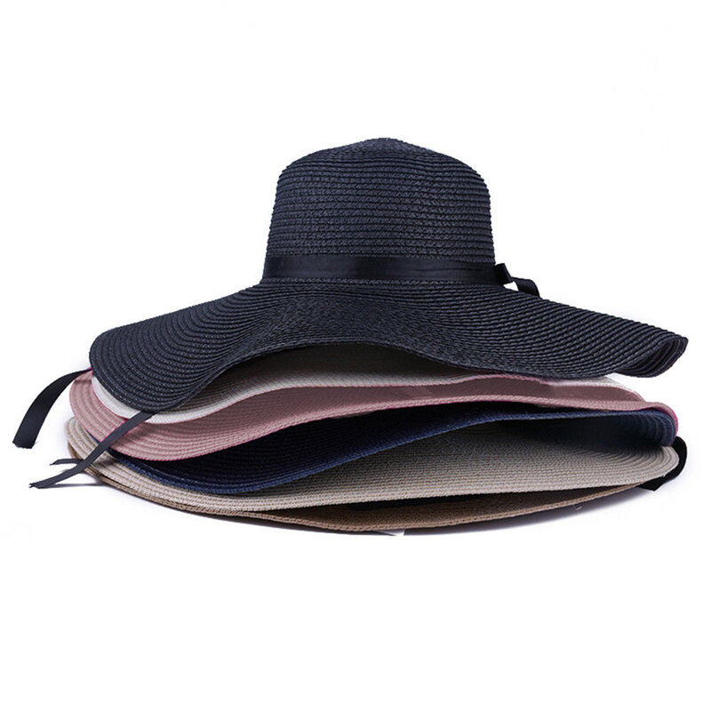 Sombrero plegable de paja con ala ancha para mujer, gorro sencillo de paja flexible con protección UV, ideal para la playa y viajes, novedad de 2023