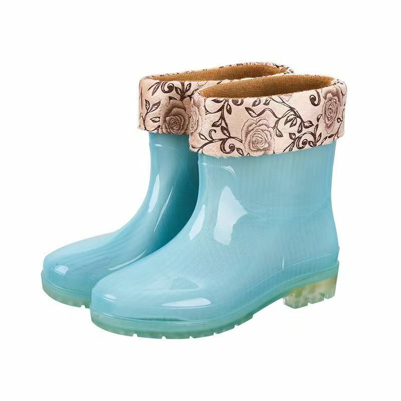 รองเท้ากันฝนสำหรับผู้หญิง, พื้นนุ่มกันลื่นทนทานกันลื่นหุ้มข้อสูงเท้ากำมะหยี่รองเท้ากันฝนใสกันความร้อนฤดูใบไม้ร่วงฤดูหนาว