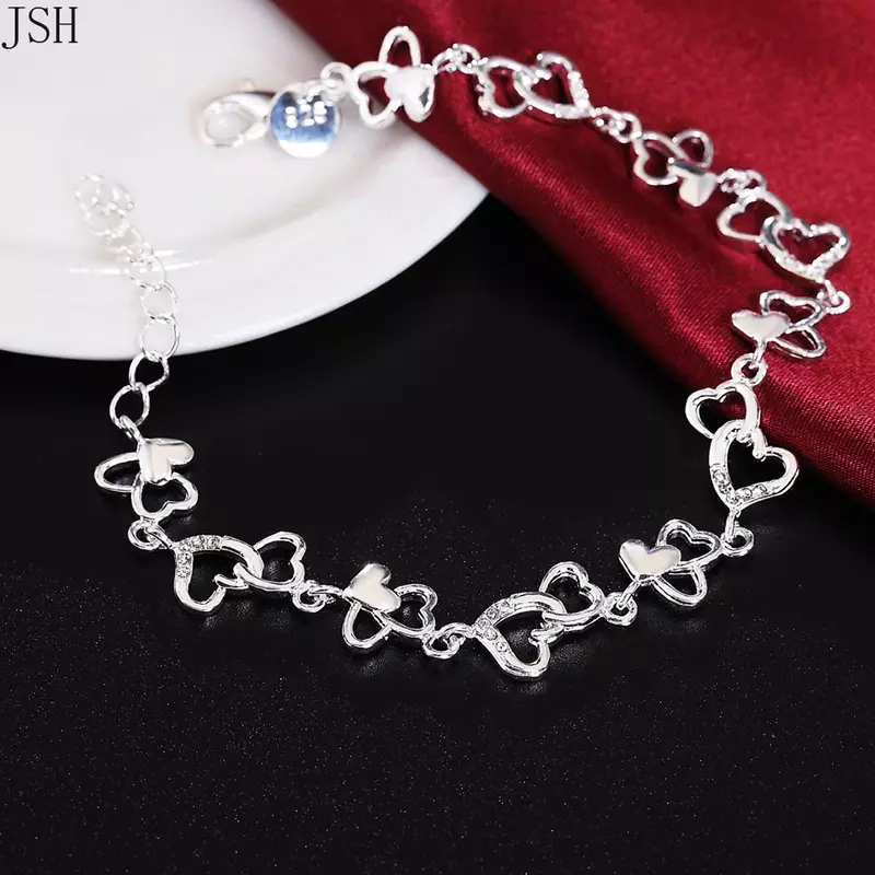 Piękny wspaniały kobiety bransoletka serce piękny kryształ łańcuch moda Wedding Party srebrny śliczne bransoletka damska biżuteria, LH007