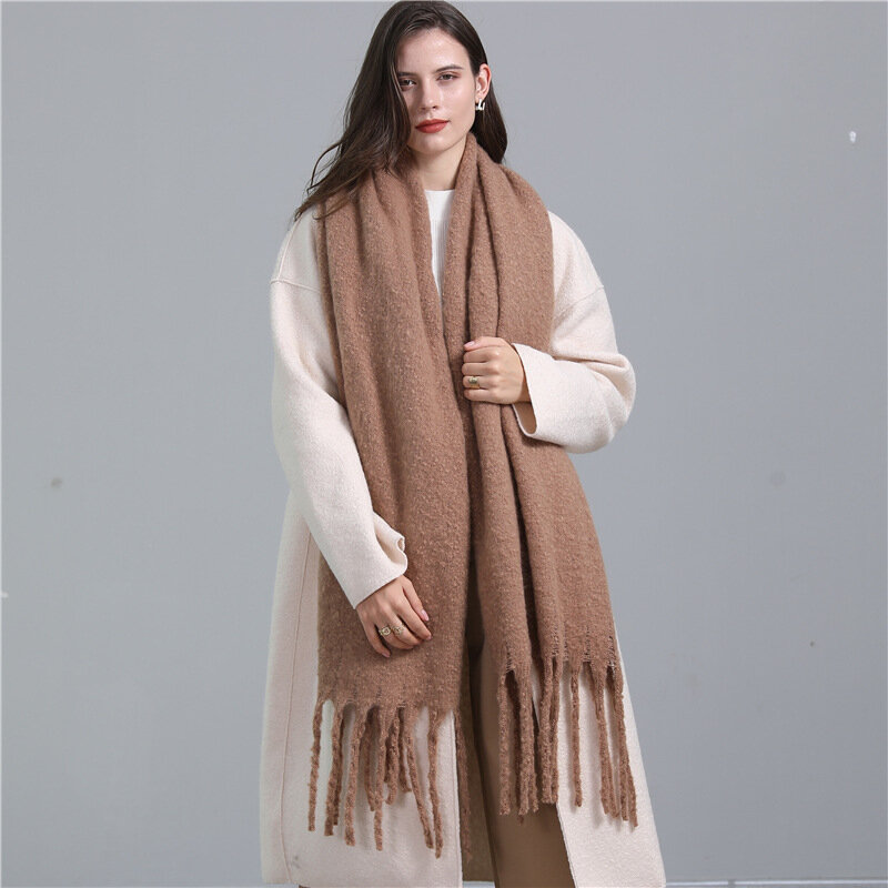Bufanda gruesa de Cachemira de imitación para mujer, chal largo cálido con borla, Pashmina de invierno, 10 colores sólidos, 220x50cm