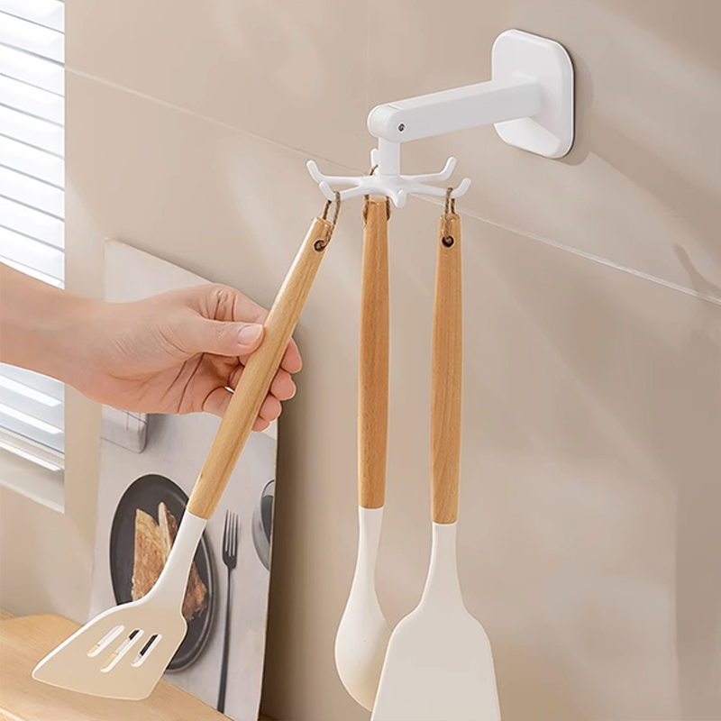 Kitchen Rotary Hook Non Perforated Storage Wall Mounted Adhesive Hook Upside Down Pot Shovel Spoon Kitchen Utensils Hanger